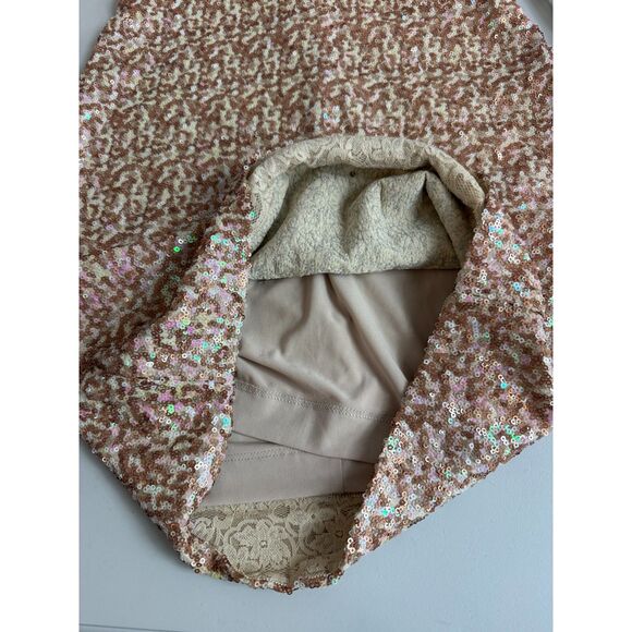 Dress The Population Women's Zoe Sequin Mini Dress Cap Sleeves Beige Tan Size M - Picture 4 of 12